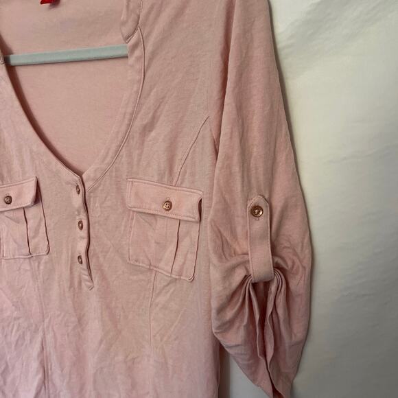 Guess Roll Tab Y2K Womens Top Sz M Soft Pink Utility Modal Preppy Academia Comfy - Picture 3 of 11